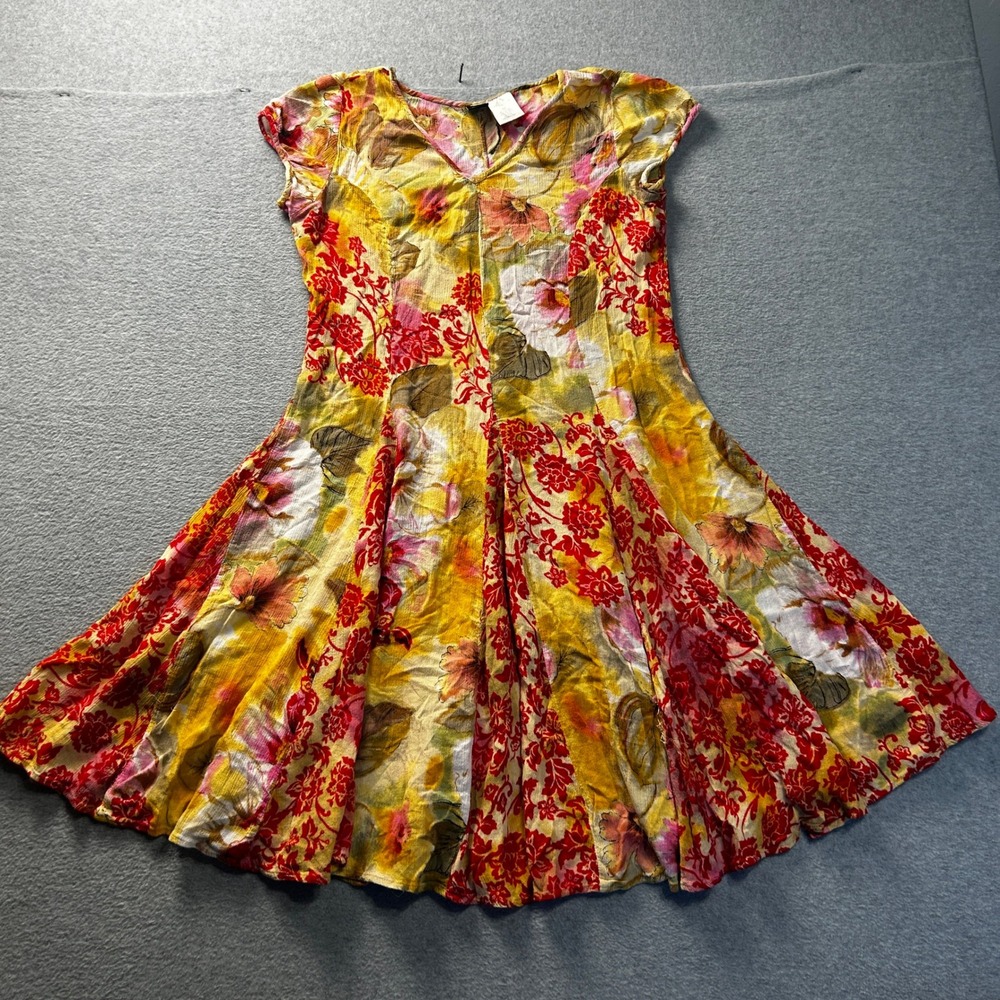 Boho Dress Womens Small Floral Multicolor Fit Flare Sleeveless‎ Rayon BILA